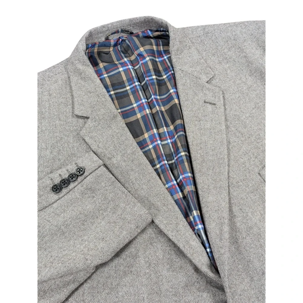 US Polo Assn Herringbone Tweed Blazer Mens 56R Gray Plaid Lined Sport Coat